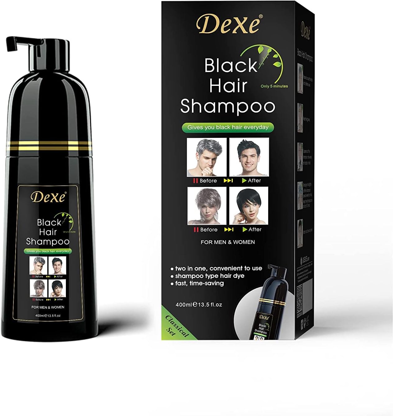Dexe Black Hair Dye Shampoo, Gray Hair Coverage, 14.1 Fl Oz - Tradeversee